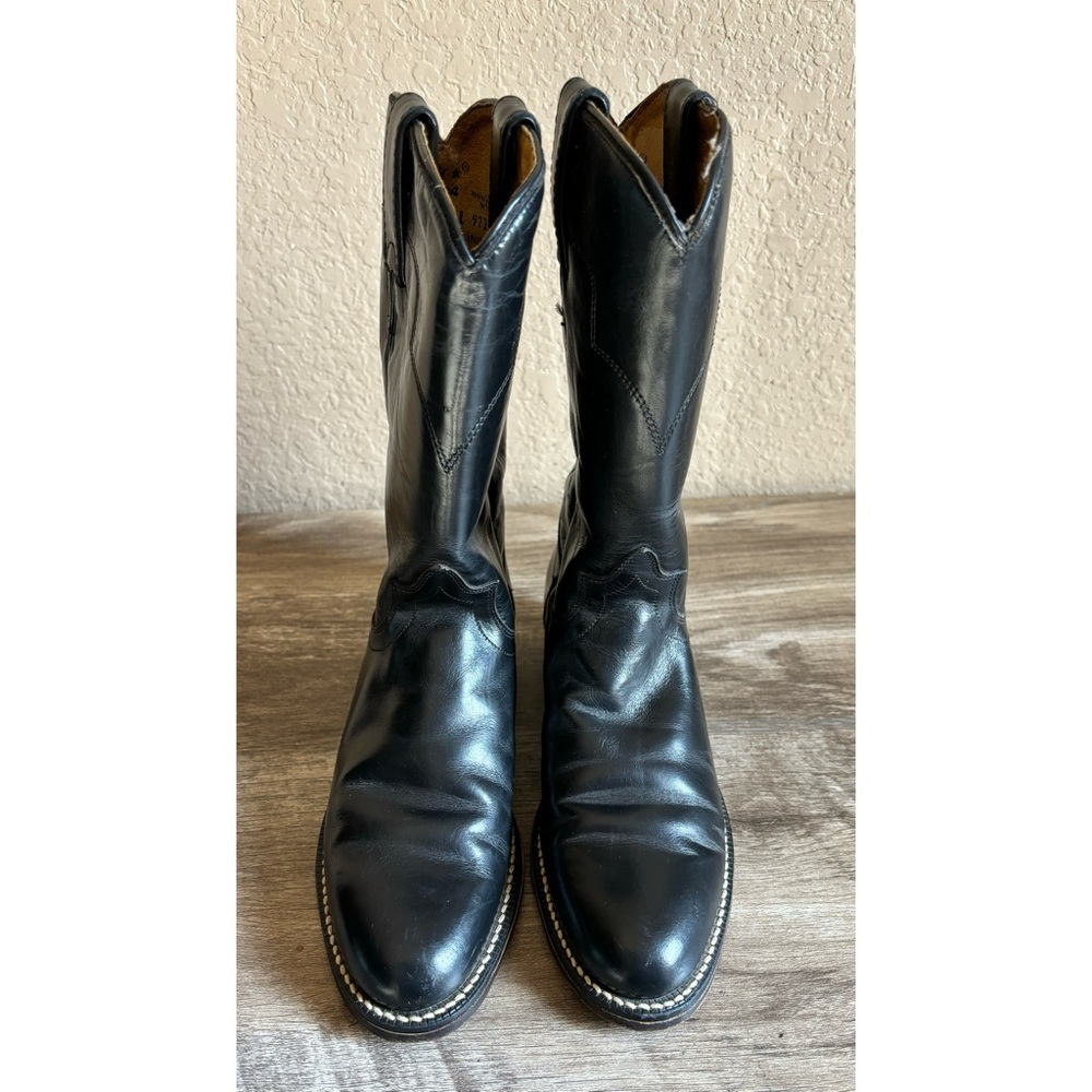 Tony Lama Black Leather Roper Boots Youth Size 4 - Picture 3 of 11